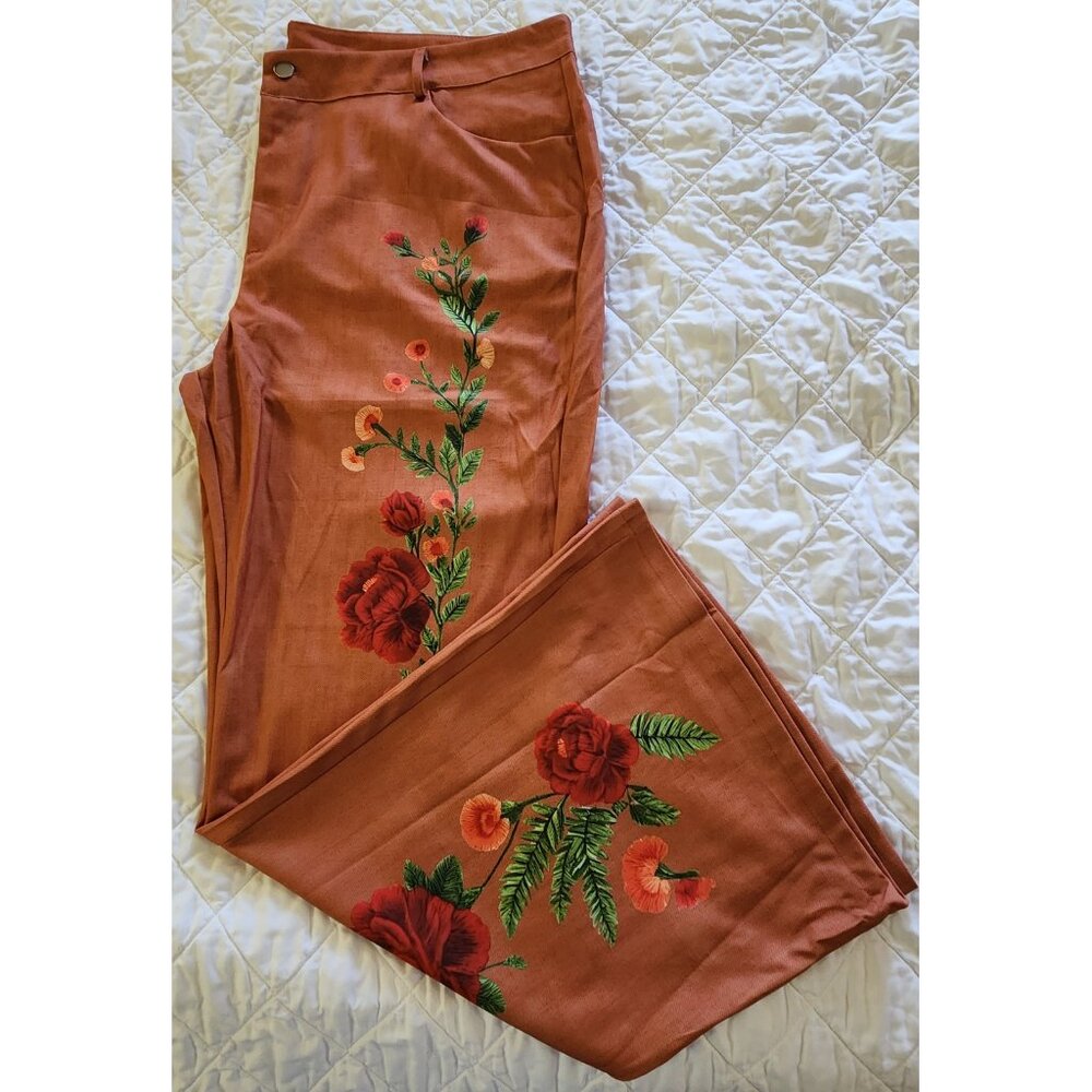 TEMU BROWN RETRO FLORAL FLARED VINTAGE LEGGINGS - SIZE: 4X